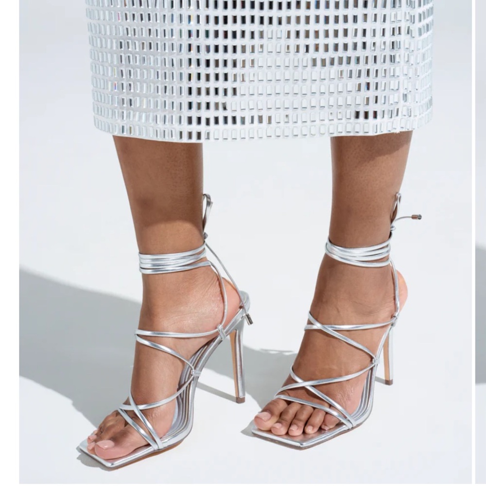Azalea Wang Sexy Chic Silver Strappy Heels